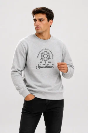 Grey embroidered unisex sweatshirt with sunflower design