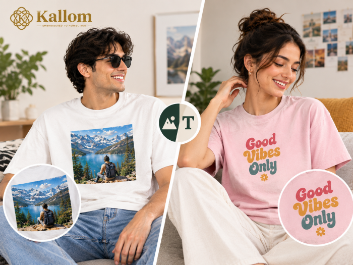 Photo or text design for custom printed tees