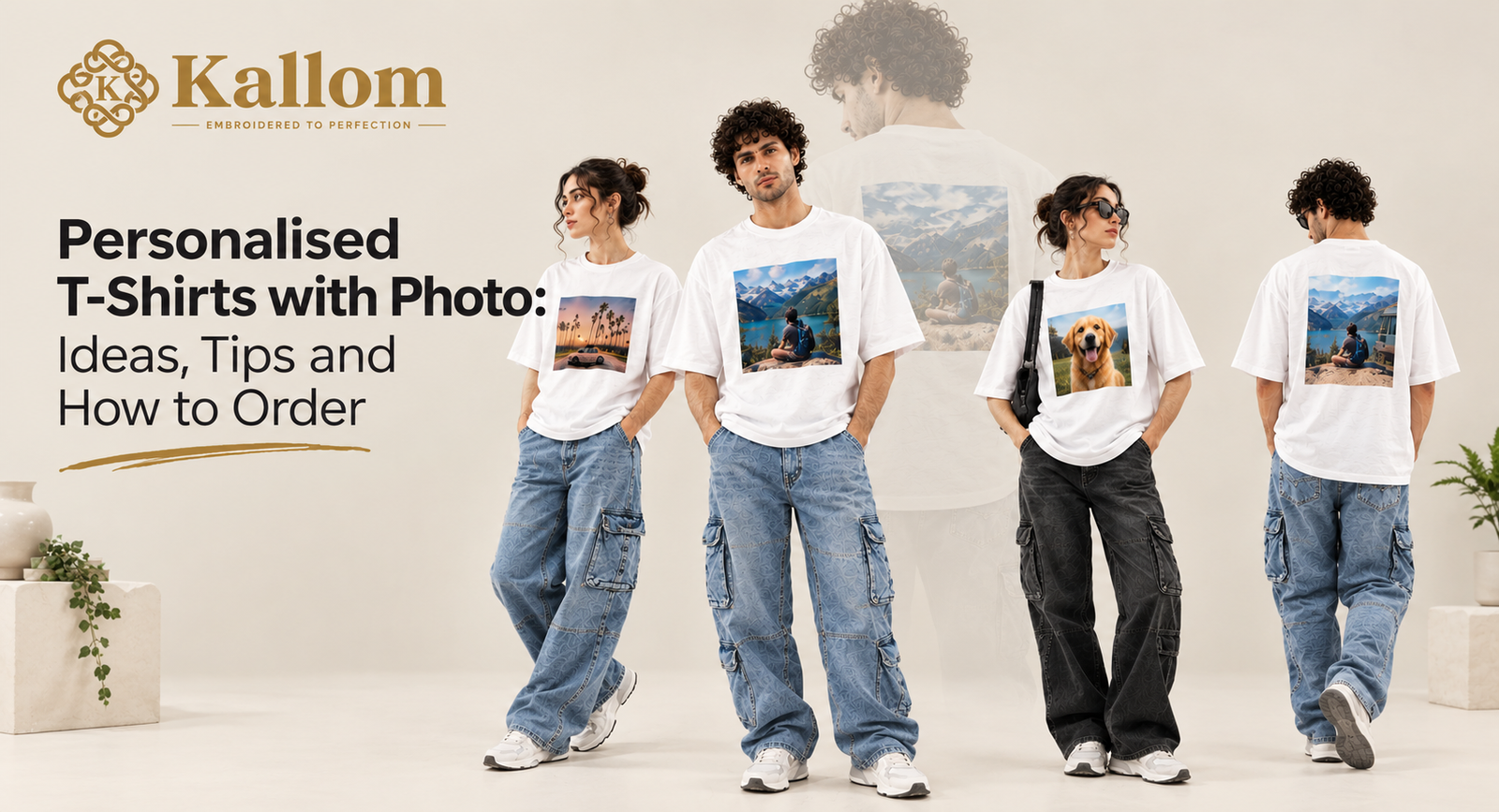Personalised t-shirts with photo prints showing a custom pet photo on a cotton tee