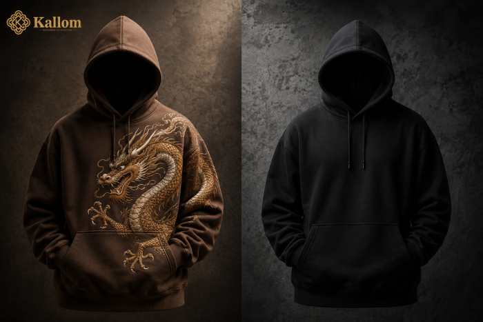 Personalised embroidered sweatshirt compared with a plain generic work hoodie