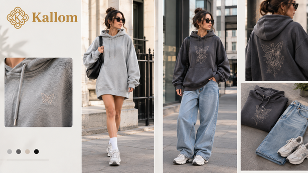 Woman wearing an oversized zip-up hoodie styled for a casual outfit