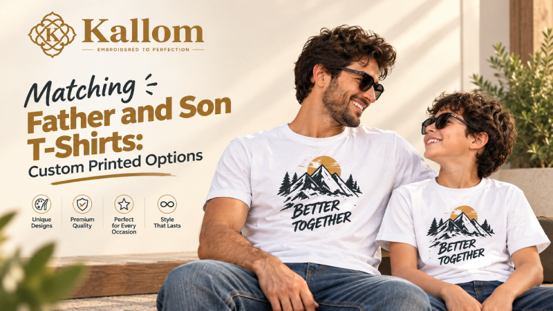 Matching father and son t-shirts with custom printed designs