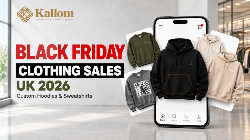 Black Friday clothing sales UK 2026 featuring custom hoodies and sweatshirts by Kallom.